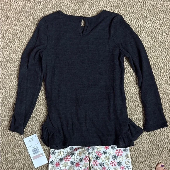 Rare Editions Black Santa Top with Red Bow Accent and snowflake pants - Picture 8 of 10